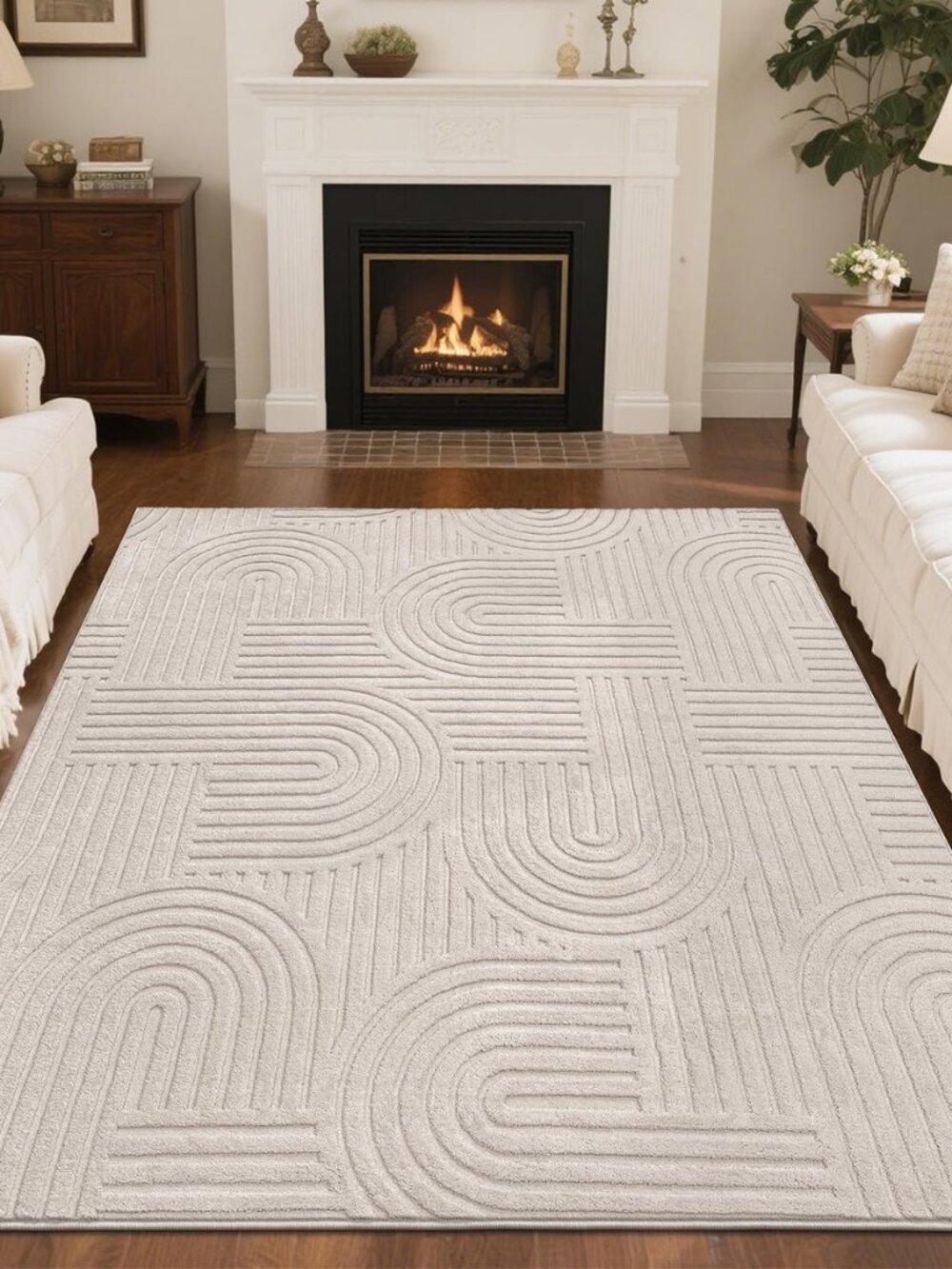 Soft Cozy Fluffy Arch Pattern High-Low Pile Textured Area Rug 5'3"x7'3" Non Slip